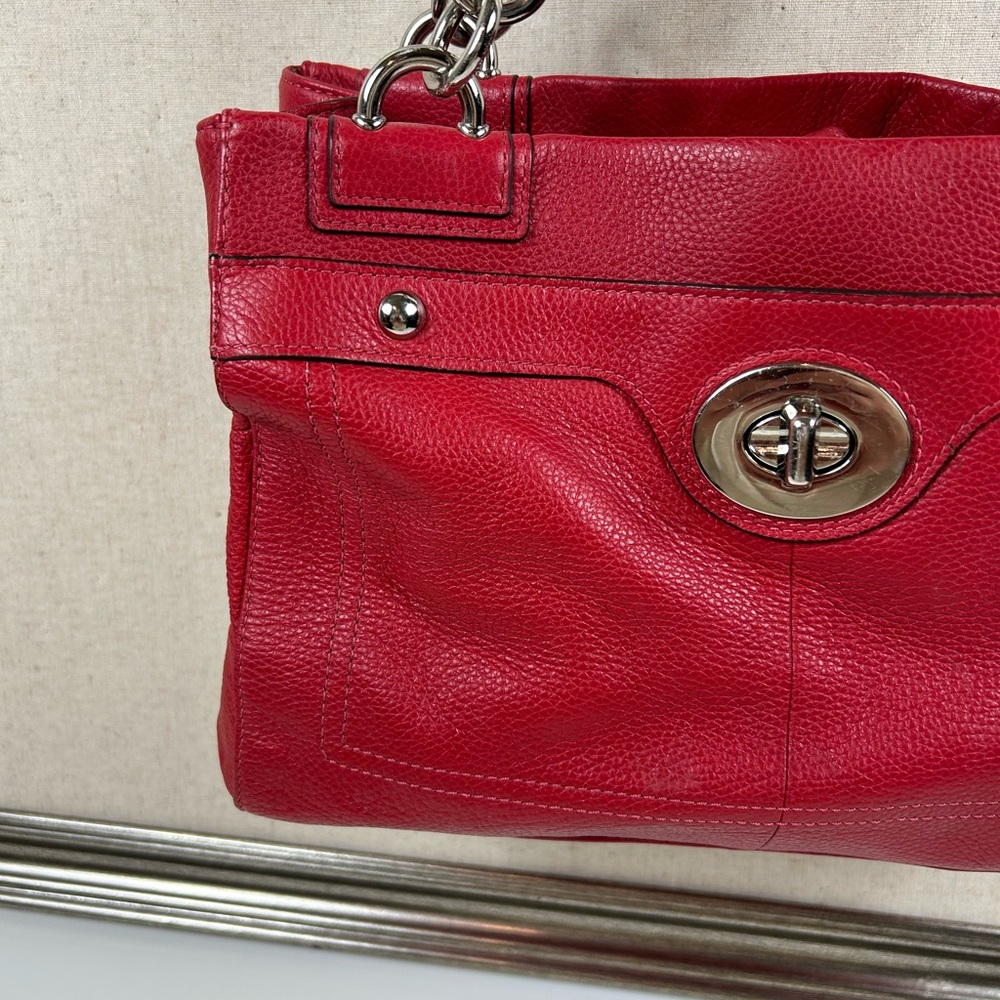 Coach Penelope Red Pebble Leather Shoulder Bag - Picture 3 of 14
